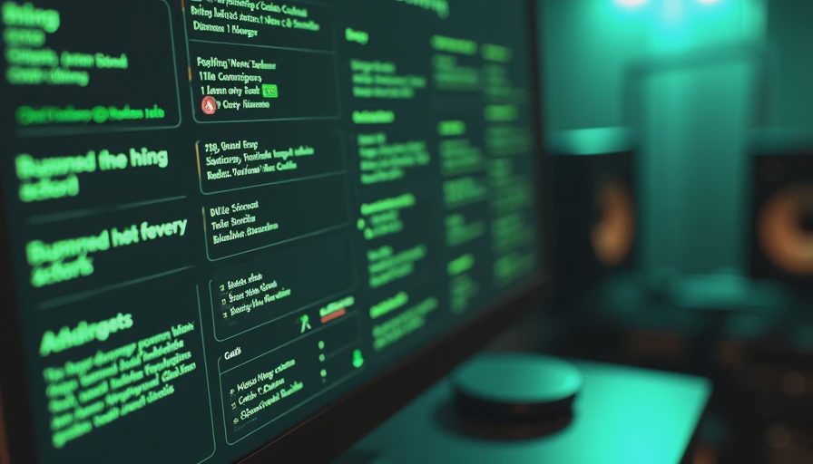 PC monitor showing a dark simulation game interface with cluttered data pop-ups and small alert icons.webp