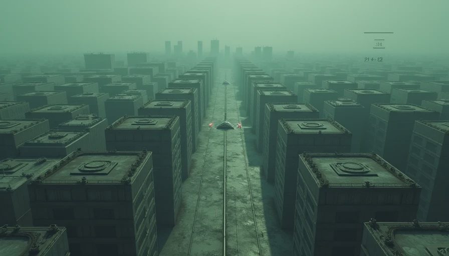 Top-down view of a simulation game with repetitive green building layouts and minimalist UI.webp